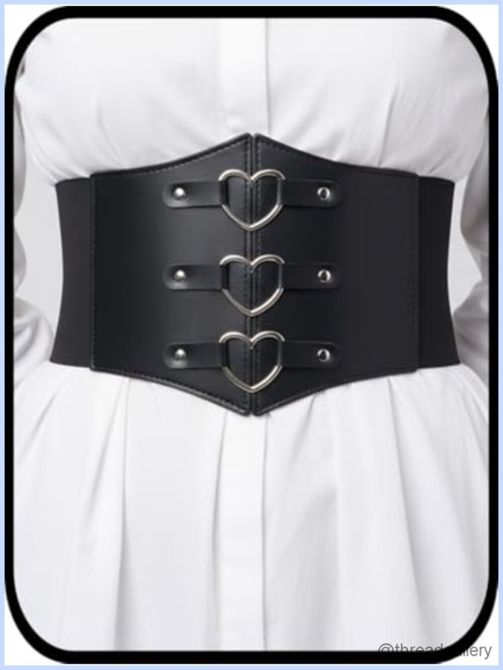 Faux Leather Corset Belt Triple Heart Buckle Studded Gothic Waist Cincher